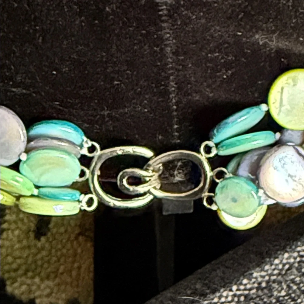 6 strand blue green purple mother of Pearl shell disc necklace - Picture 10 of 11